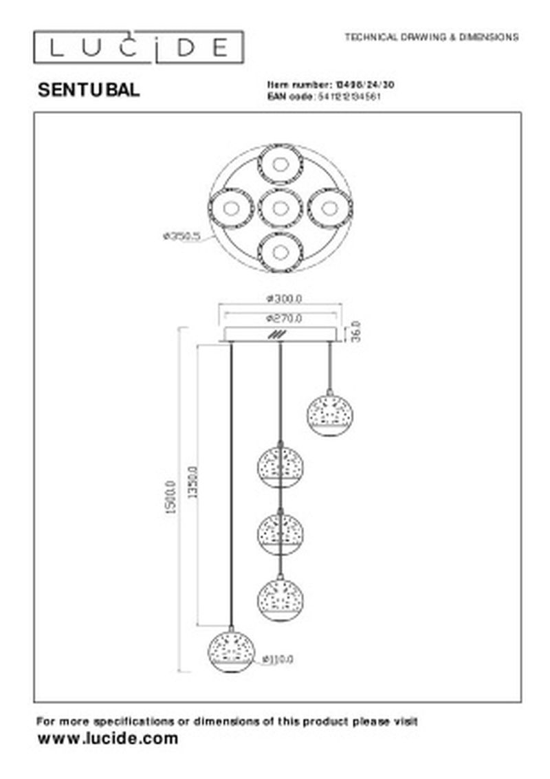 Lucide SENTUBAL - Závesné svietidlo - Ø 35 cm - LED Rozm. - 5x5,2W 2700K - Čierna
